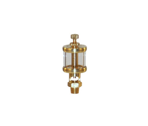 Drip Feed Oiler. machined from brass with a 5/8" diameter glass reservoir.