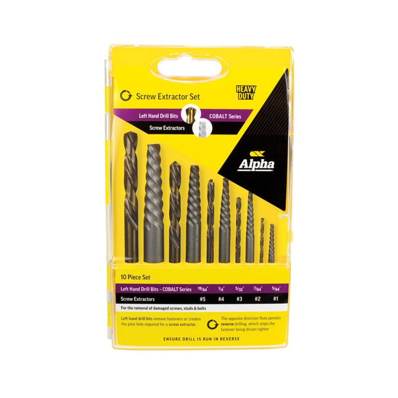 10 Piece Screw Extractor & Left Hand Cobalt Drill Set