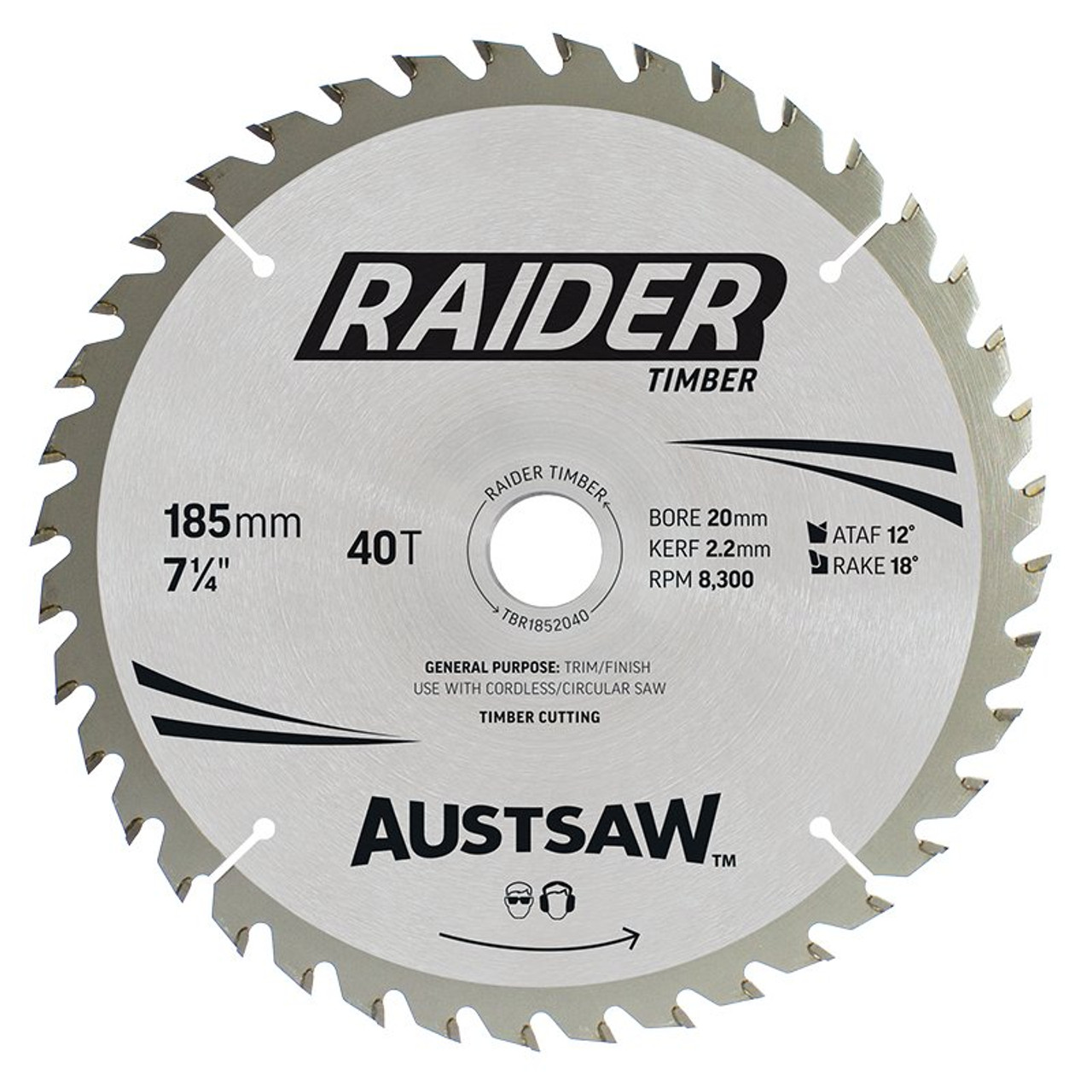 Austsaw Raider Timber Blade 185Mm X 20/16 Bore X 40 T