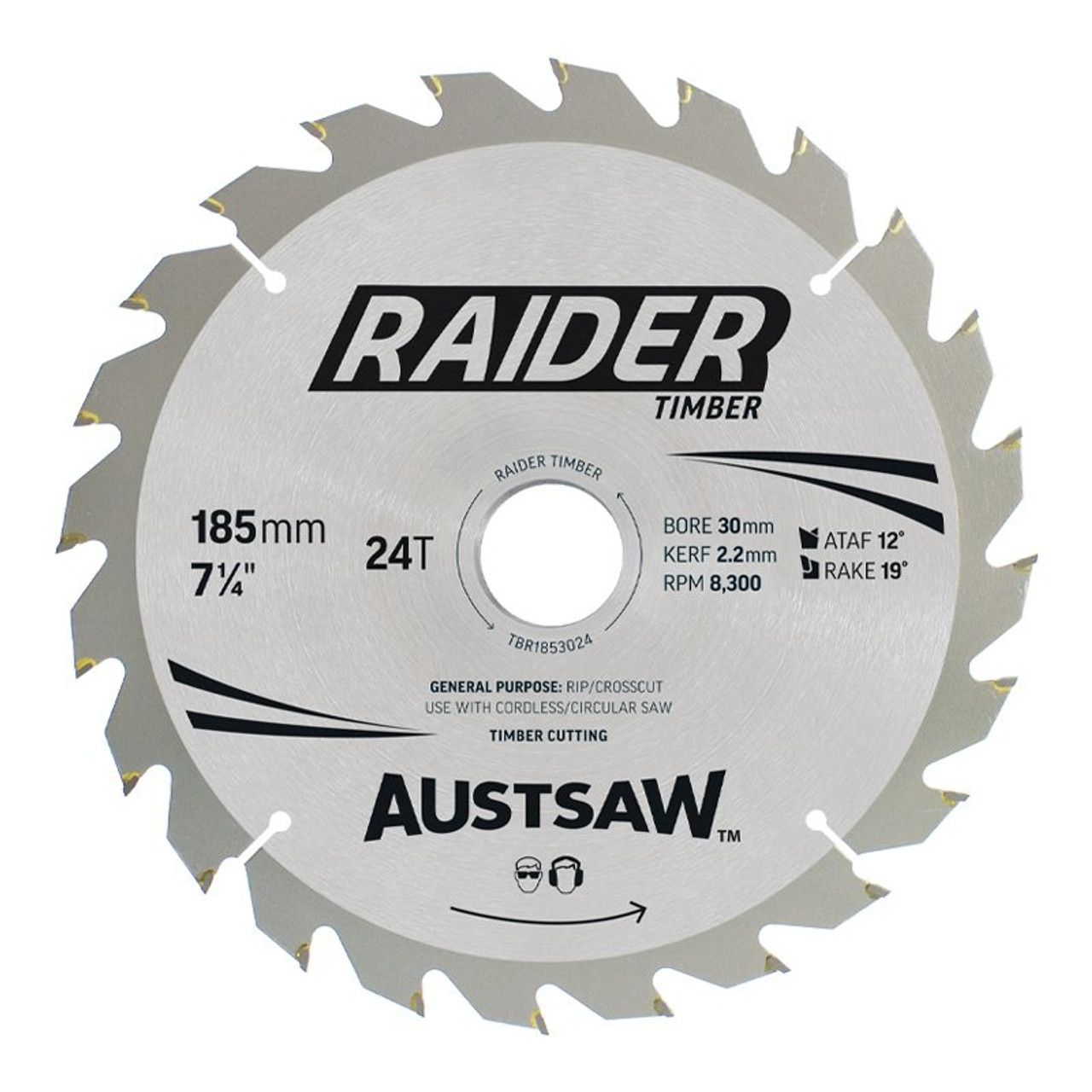 Austsaw Raider Timber Blade 185Mm X 30/20 Bore X 24T