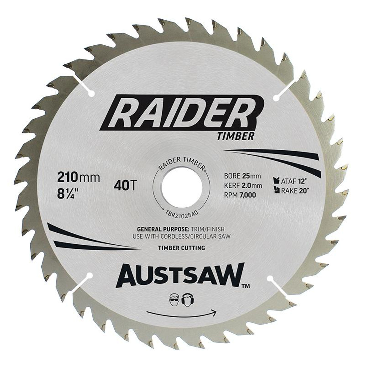 Austsaw Raider Timber Blade 210Mm X 25/16 Bore X 40 T Thin Kerf