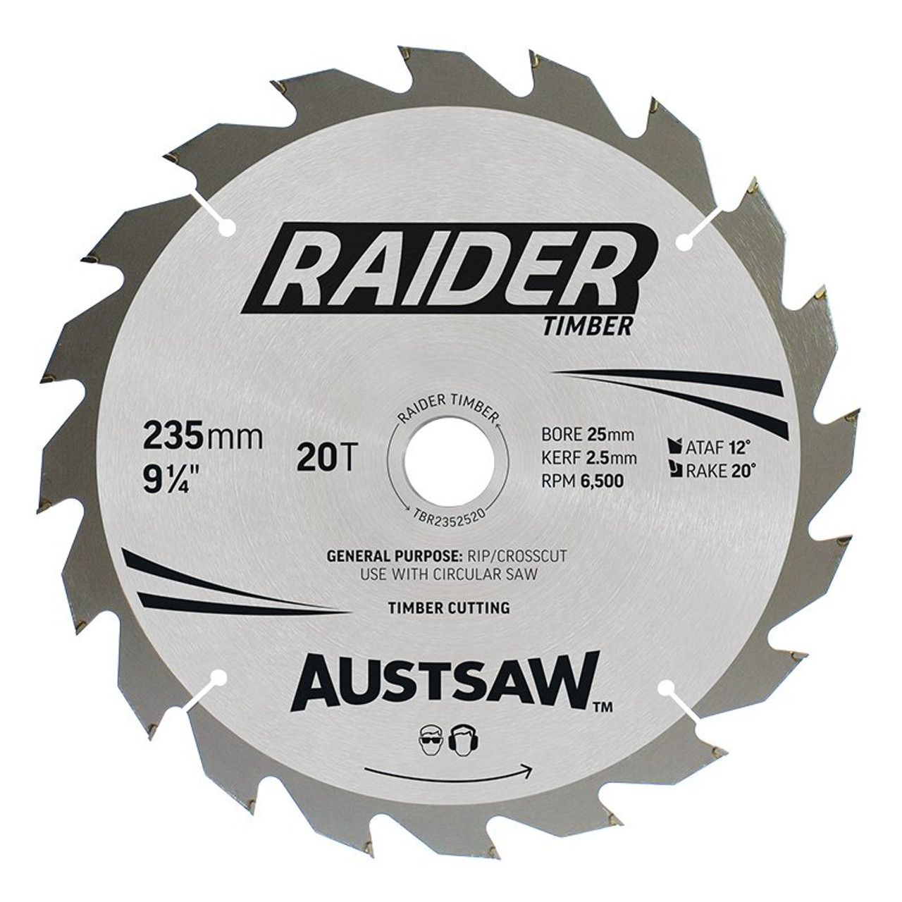 Austsaw Raider Timber Blade 235Mm X 25 Bore X 20 T Bulk Pack (X20)
