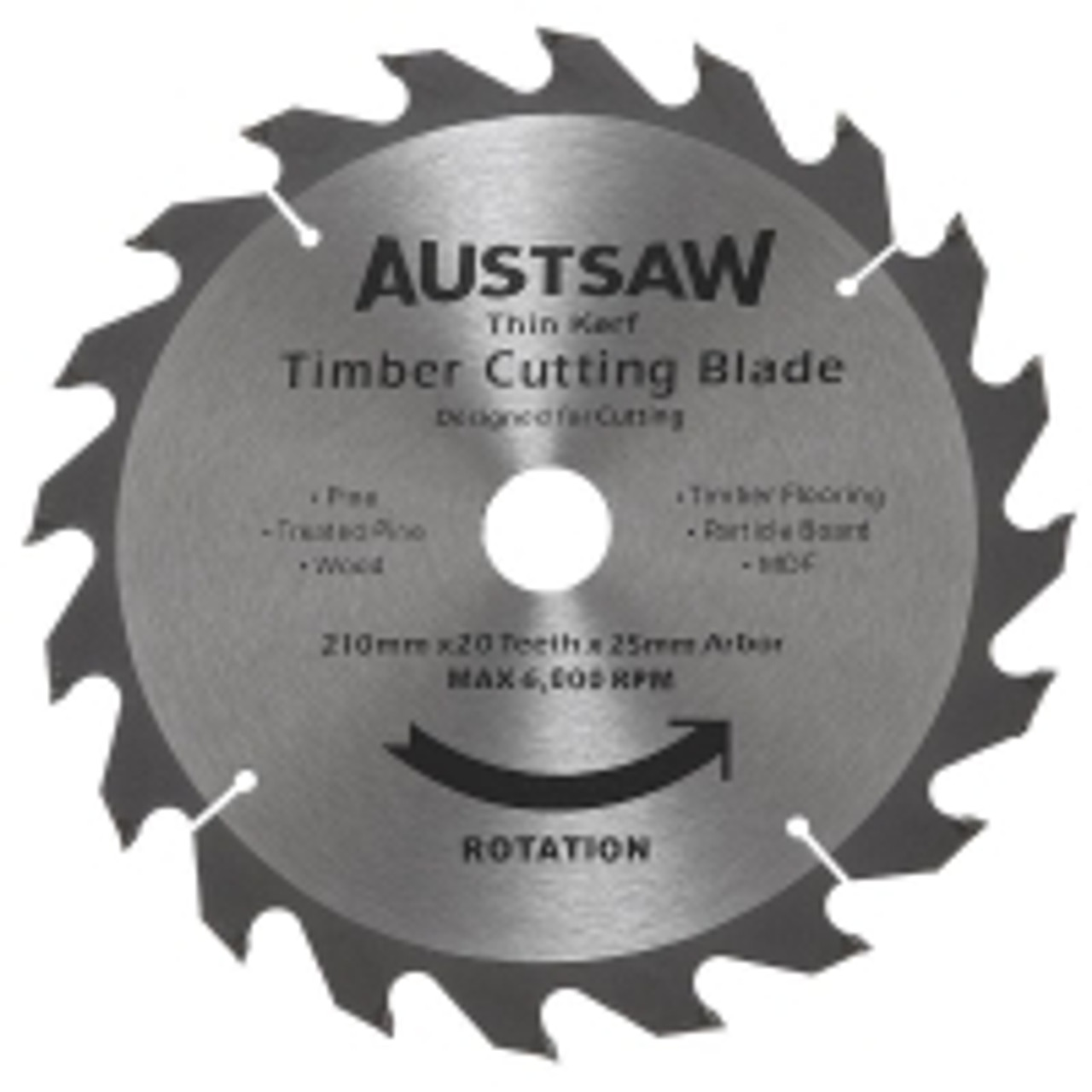 Austsaw - 210Mm (8In) Thin Kerf Timber Blade - 25Mm Bore - 20 Teeth