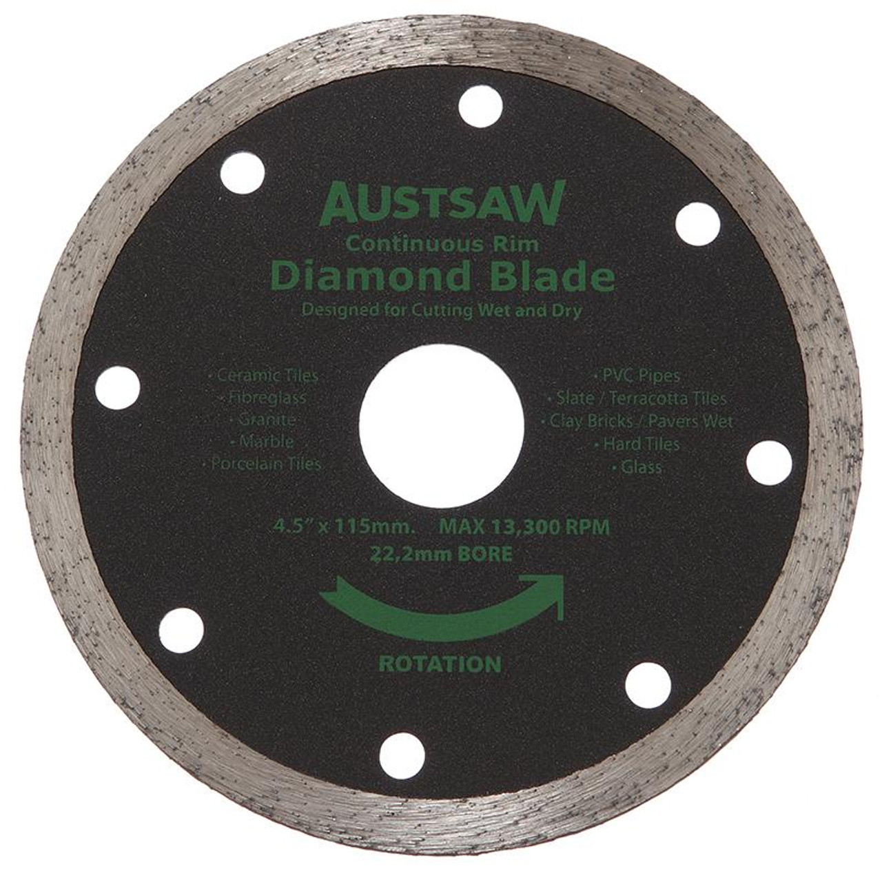 Austsaw - 115Mm (4.5In) Diamond Blade Continuous Rim - 22.2Mm Bore - Continuous