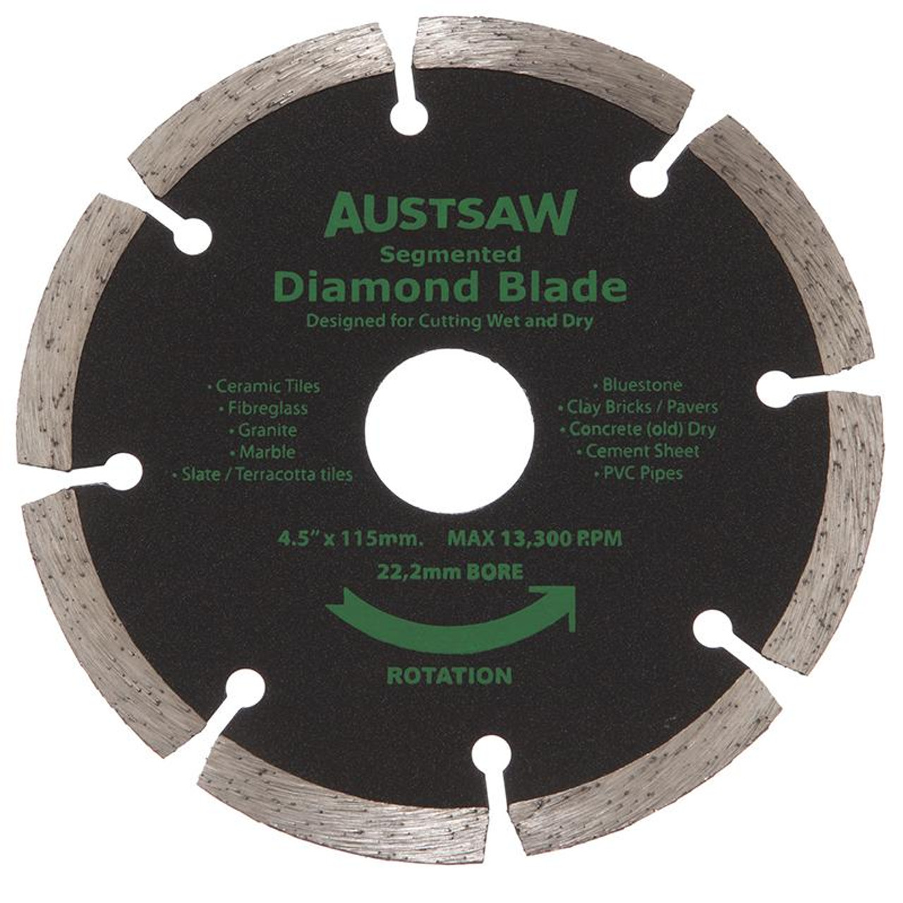Austsaw - 115Mm (4.5In) Diamond Blade Segmented - 22.2Mm Bore - Segmented