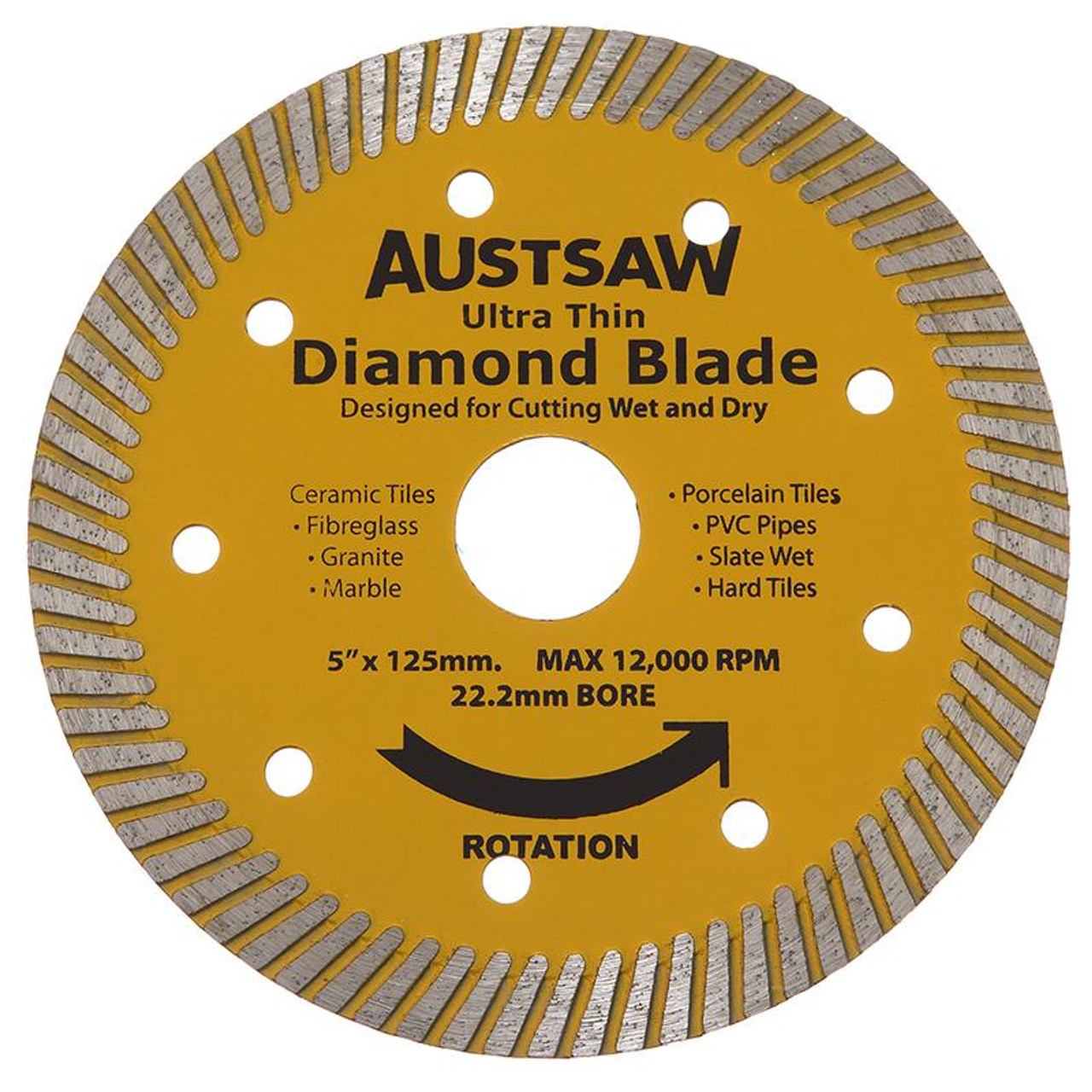 Austsaw - 125Mm (5In) Diamond Blade Ultra Thin - 22.2Mm Bore - Ultra Thin