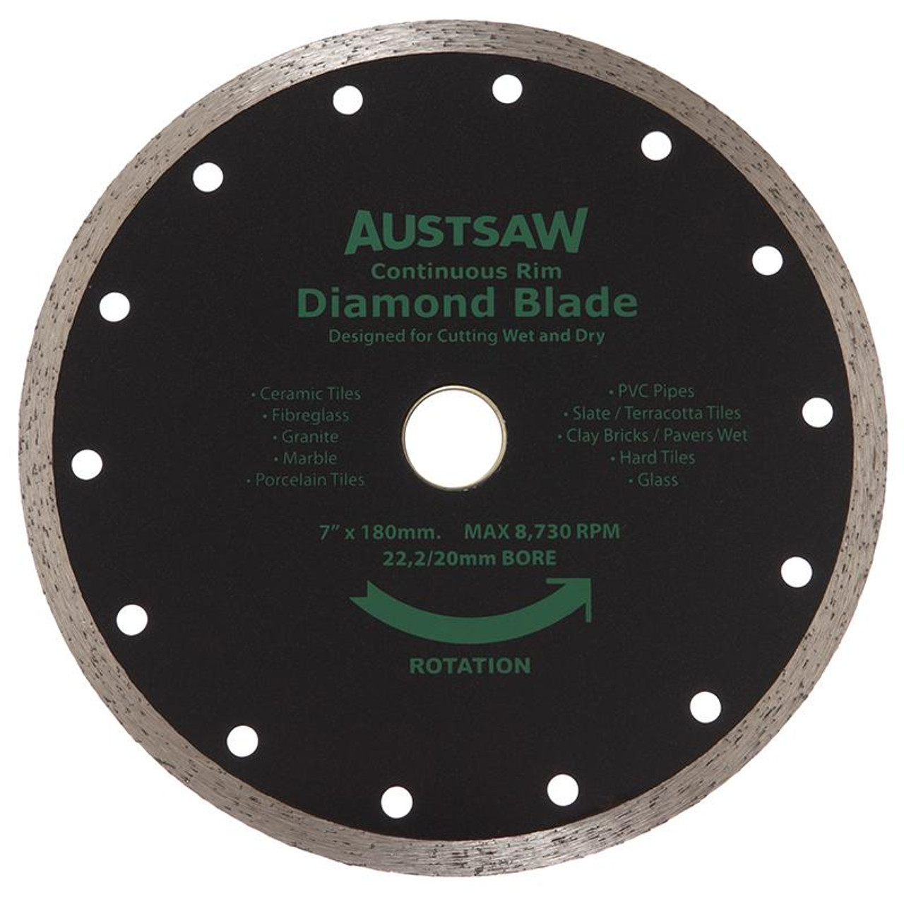 Austsaw - 185Mm(7In) Diamond Blade Continuous Rim - 22.2/20Mm Bore - Continuous