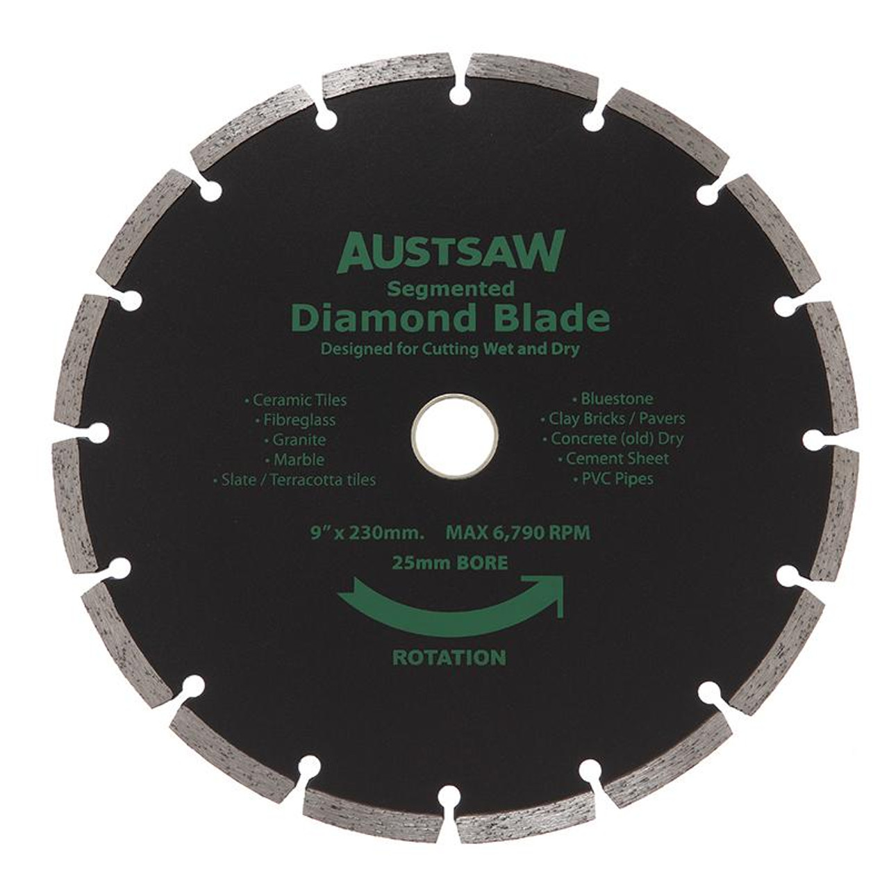 Austsaw - 230Mm (9In) Diamond Blade Segmented - 25/22.2Mm Bore - Segmented