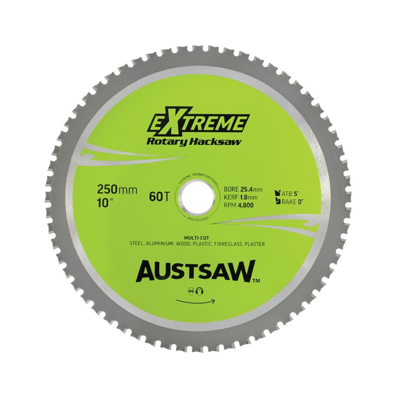 Austsaw - 250Mm (10In) Rotary Hacksaw Blade - 25.4Mm Bore - 60 Teeth