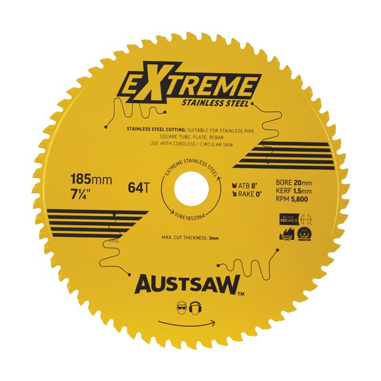 Austsaw Extreme Stainless Steel Blade 185Mm X 20 X 64T