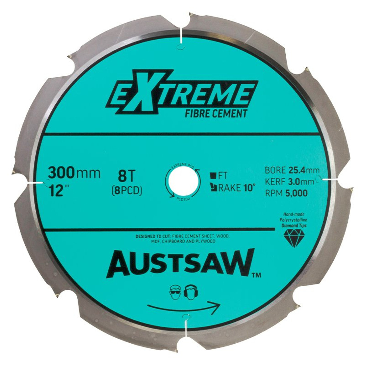Austsaw - 300Mm (12In) Polycrystalline Diamond Blade - 25.4Mm Bore - 8Pcd Teeth