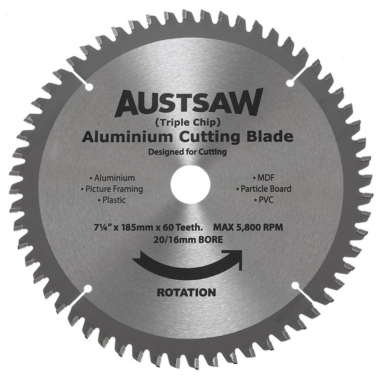 Austsaw - 185Mm (7 1/4In) Aluminium Blade Triple Chip - 20/16Mm Bore - 60 Teeth
