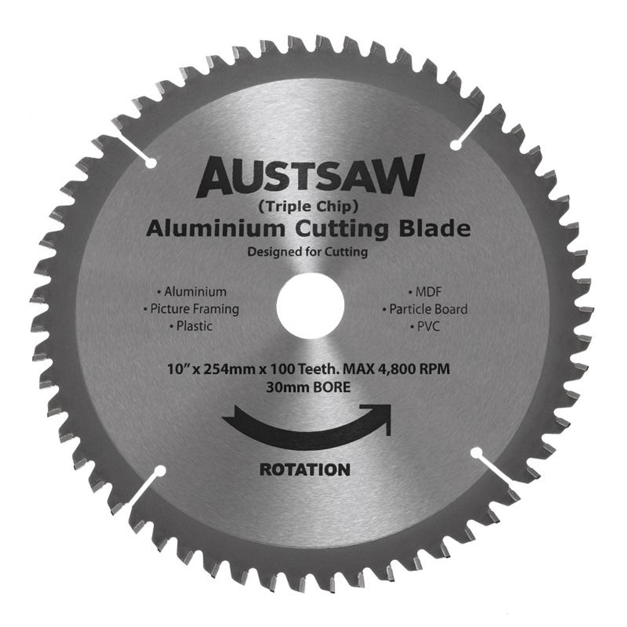 Austsaw - 254Mm (10In) Aluminium Blade Triple Chip - 30Mm Bore - 100 Teeth
