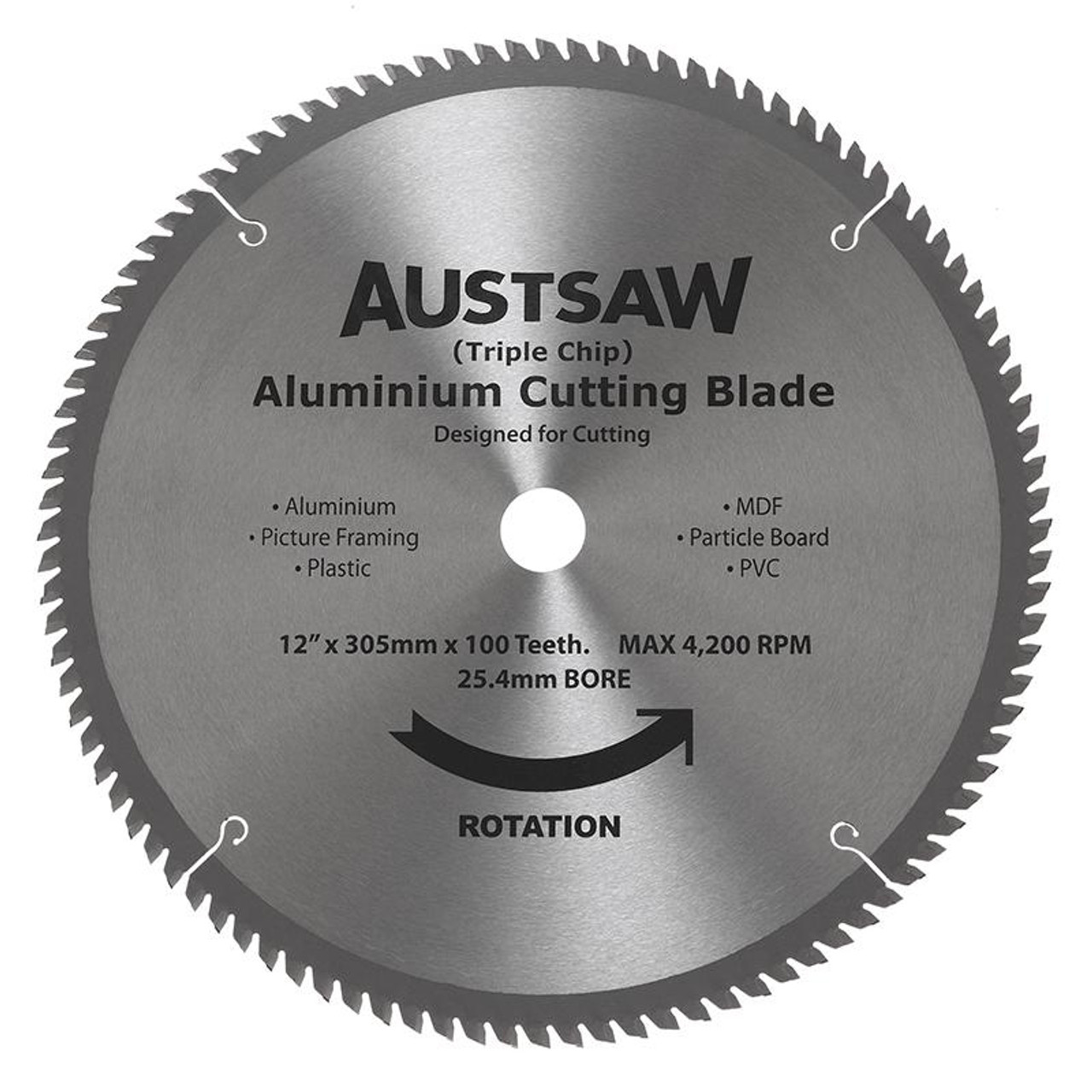 Austsaw - 300Mm (12In) Aluminium Blade Triple Chip - 25.4Mm Bore - 100 Teeth