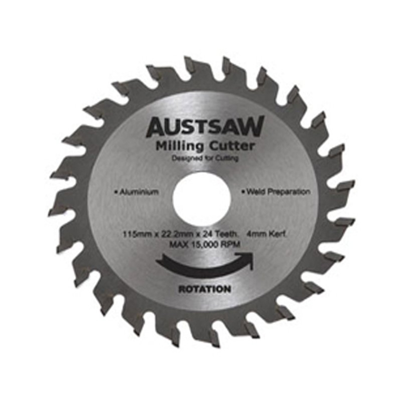 Austsaw - 115Mm (4.5In) 4Mm Milling Cutter Blade - 22.2Mm Bore - 24 Teeth