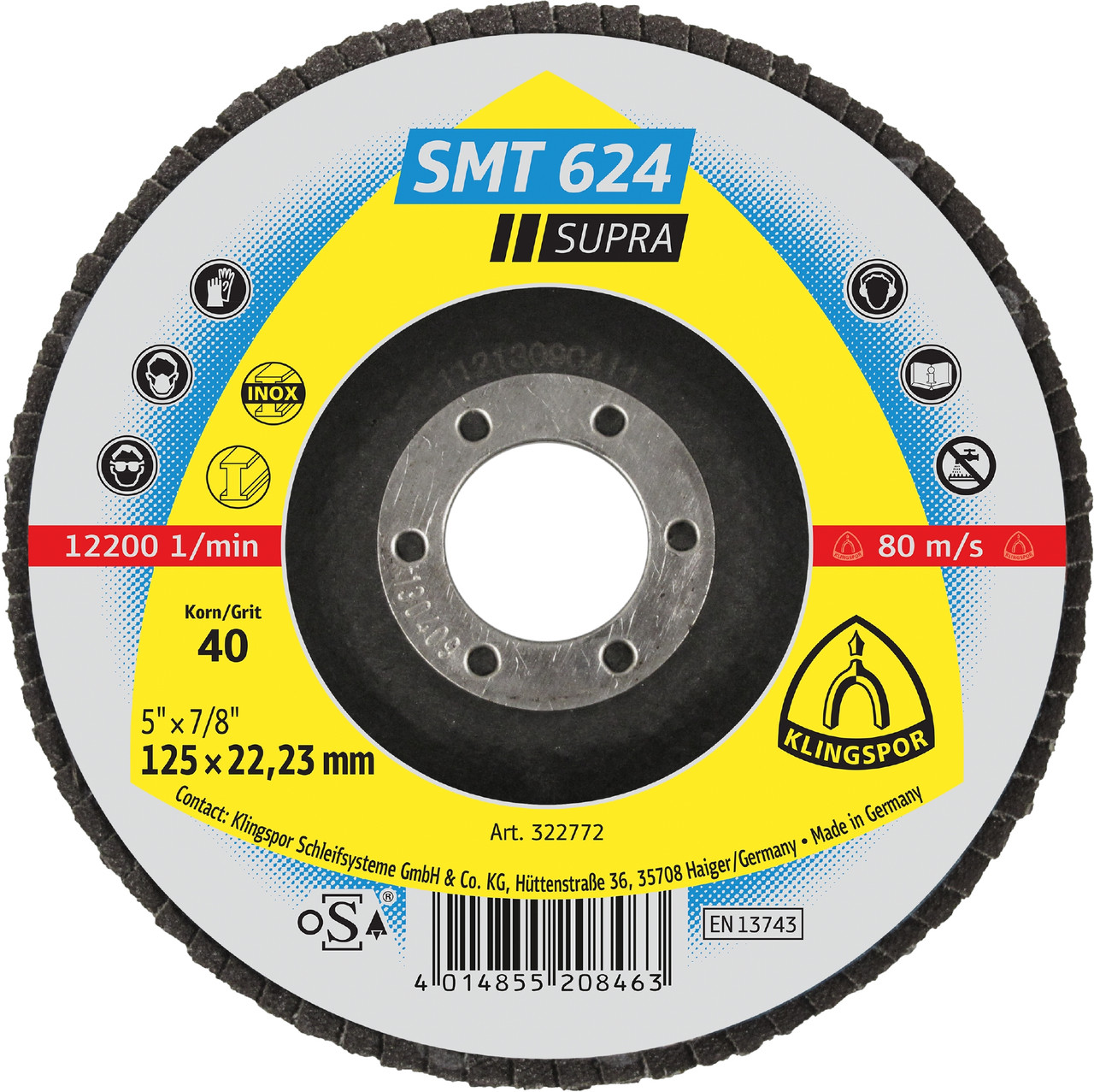 Flap Disc - (Smt624) Supra/Zirconia/12° 40Grit 125X22Mm