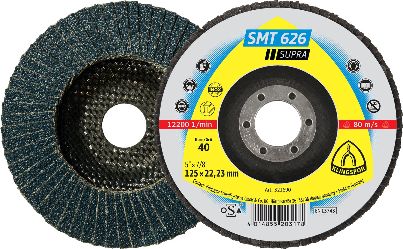 Flap Disc - (Smt626) Supra/Zirconia/6° 60Grit 100X16Mm