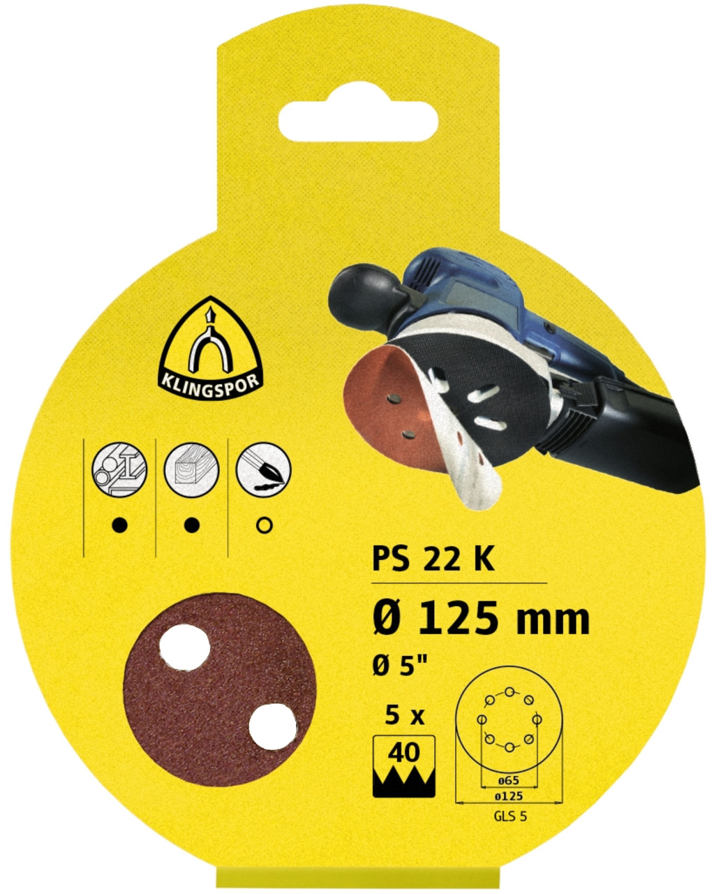 Self Fastening Disc - (Ps22) Paper/Aluminium Oxide/No Hole/5X5-Pack (25 Discs) 60Grit 125Mm