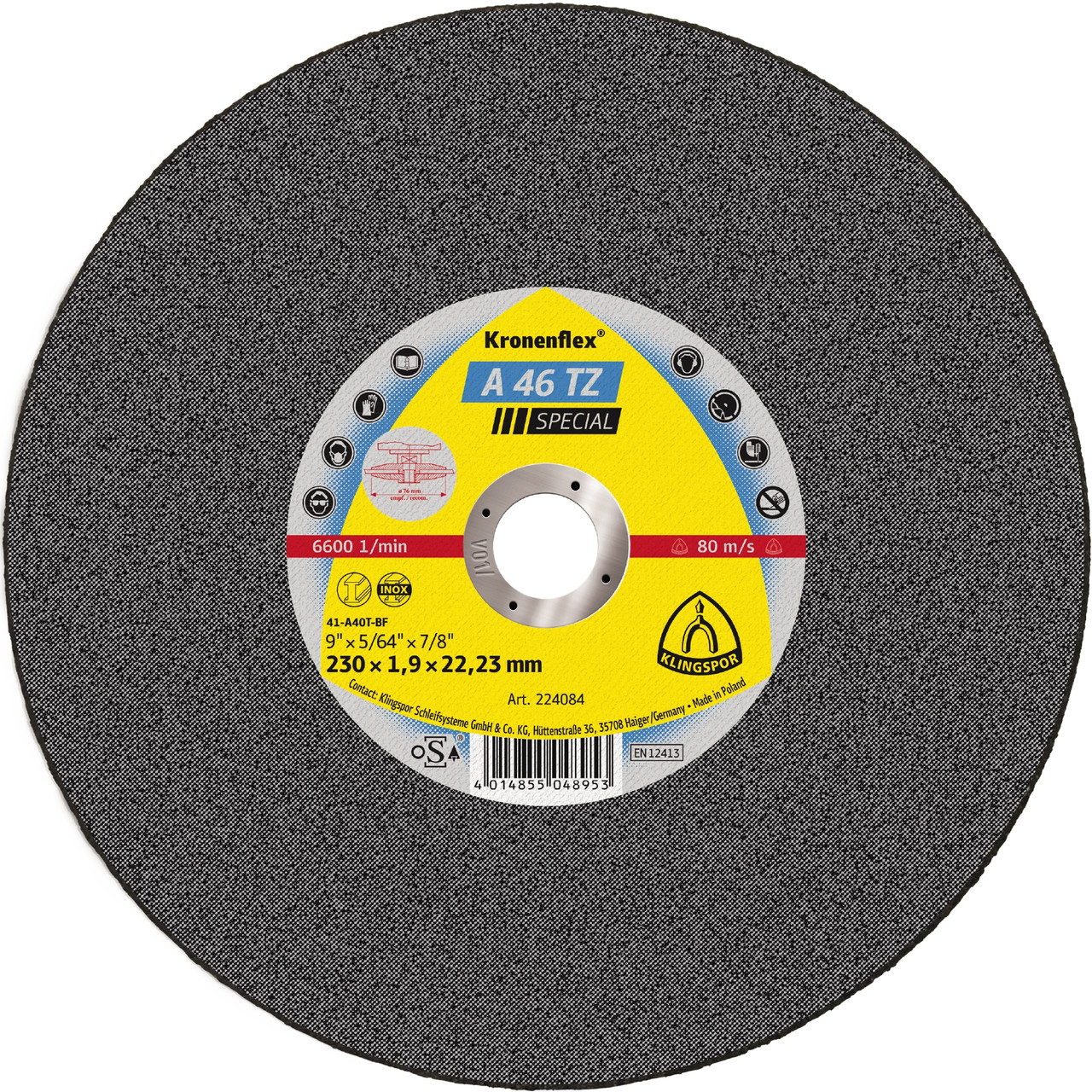 Cutting Off Wheel - (A46Tz) Special/Flat/6600Rpm/Inox Hard 230X1.9X22Mm