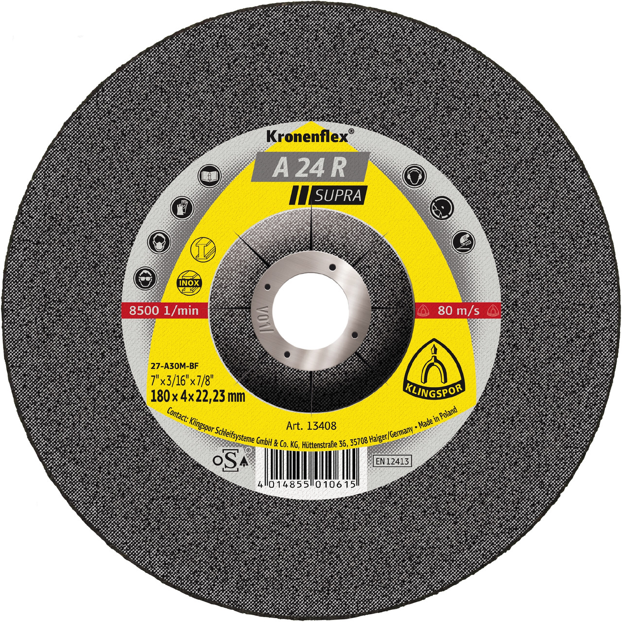 Grinding Disc - (A24R) Supra/12200Rpm Medium 125X4X22Mm