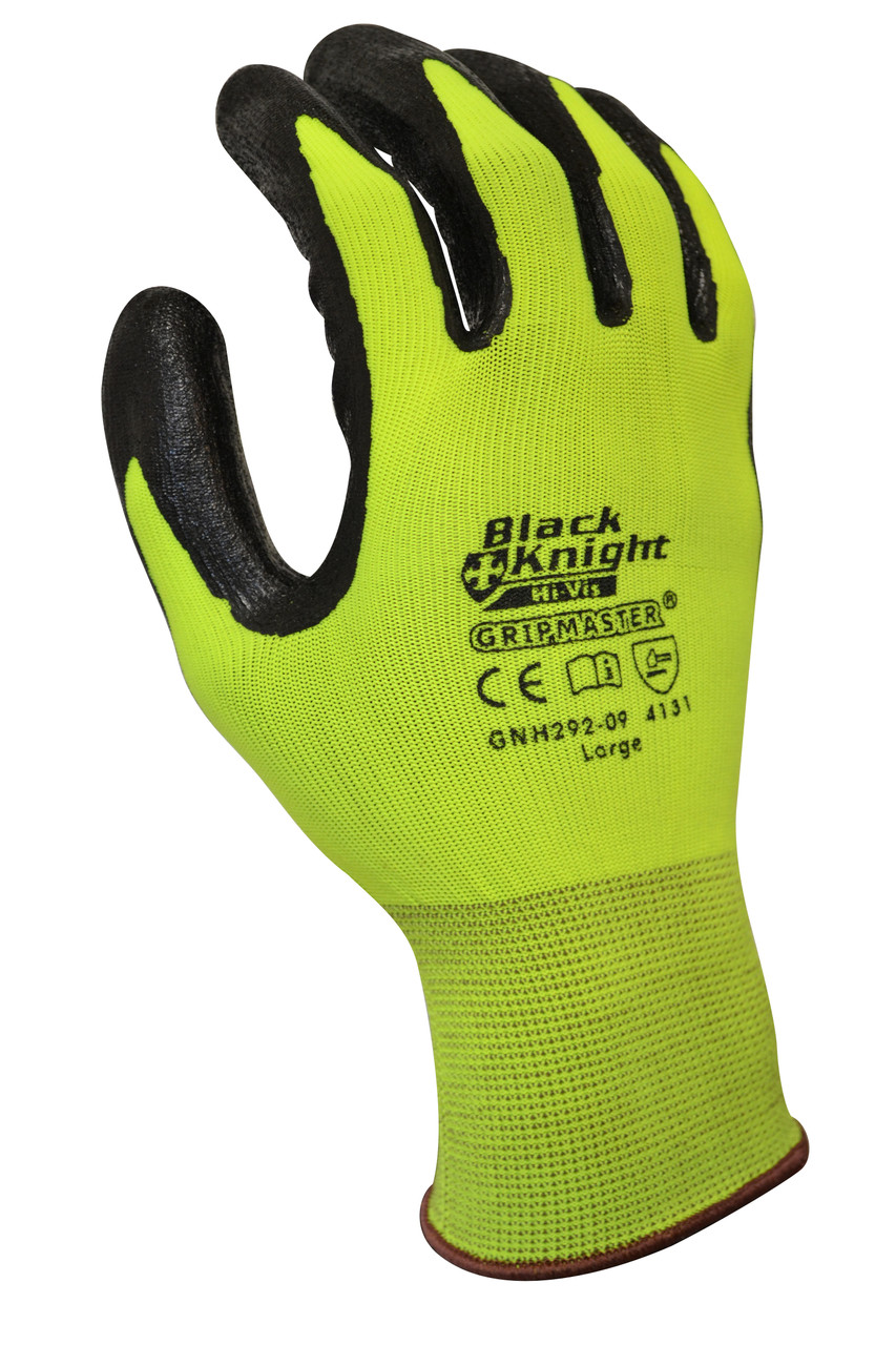 'Black Knight Hi-Vis' Yellow Nylon Glove With Gripmaster Palm Coating Technology - Small