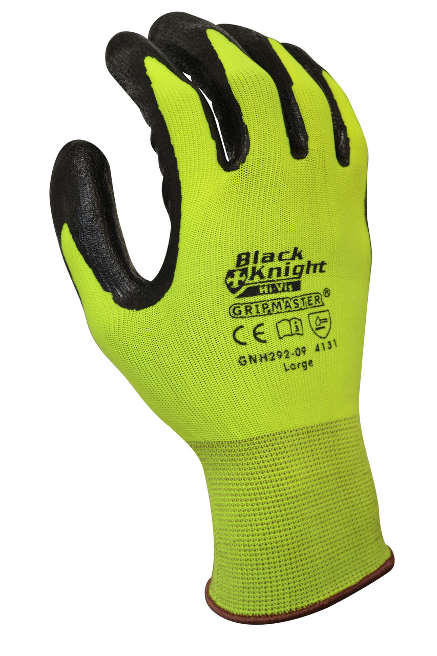 'Black Knight Hi-Vis' Yellow Nylon Glove With Gripmaster Palm Coating Technology - Large