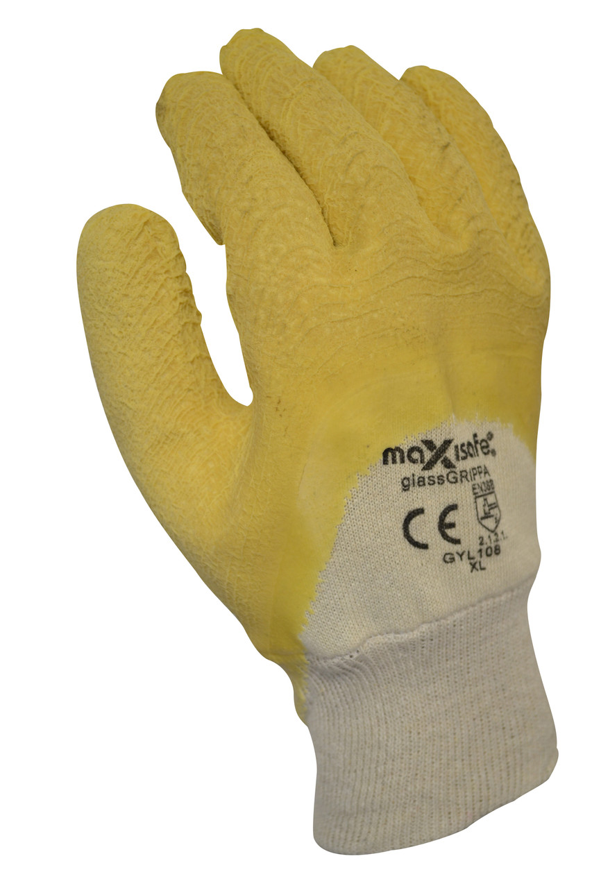 'Glass Gripper' Double Dipped Yellow Latex Glass Gripper Glove