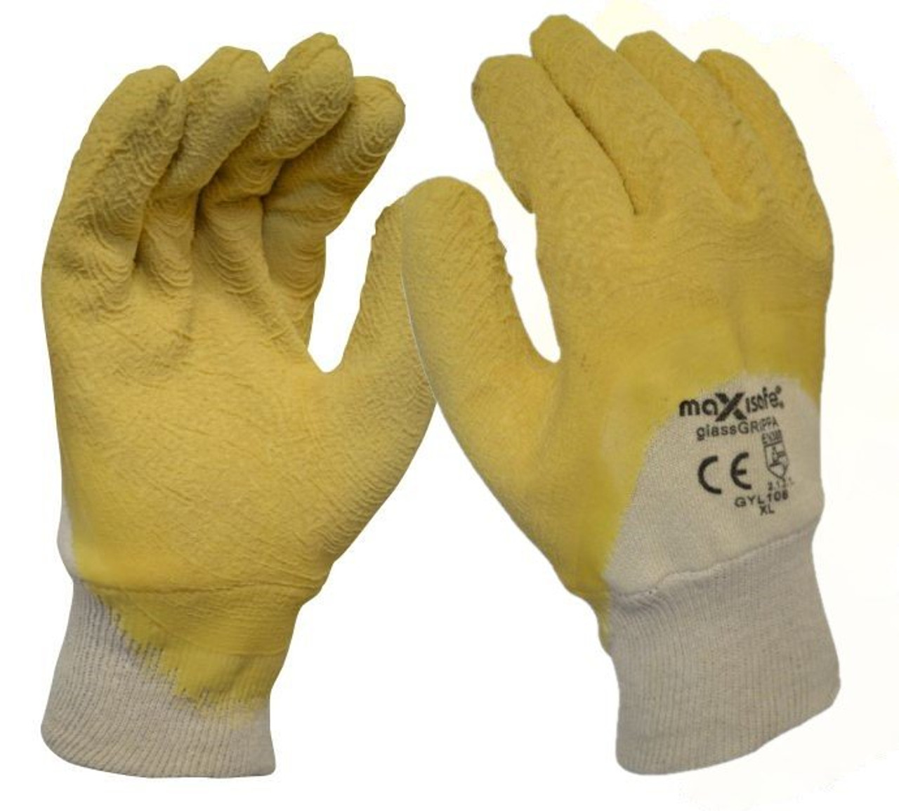 'Glass Gripper' Double Dipped Yellow Latex Glass Gripper Glove, Retail Carded