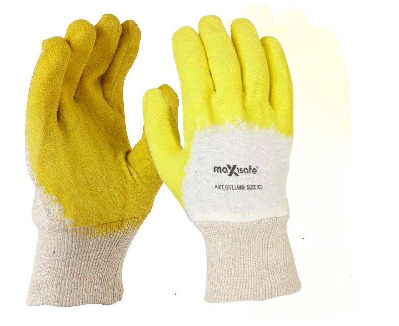 Economy 'Glass Gripper' Yellow Latex Dipped Palm, Retail Carded
