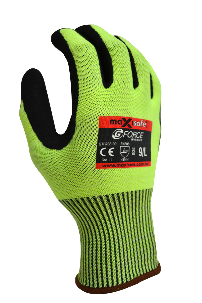 G-Force Hivis Cut Resistant Level C, Nitrile Coated Glove - Large