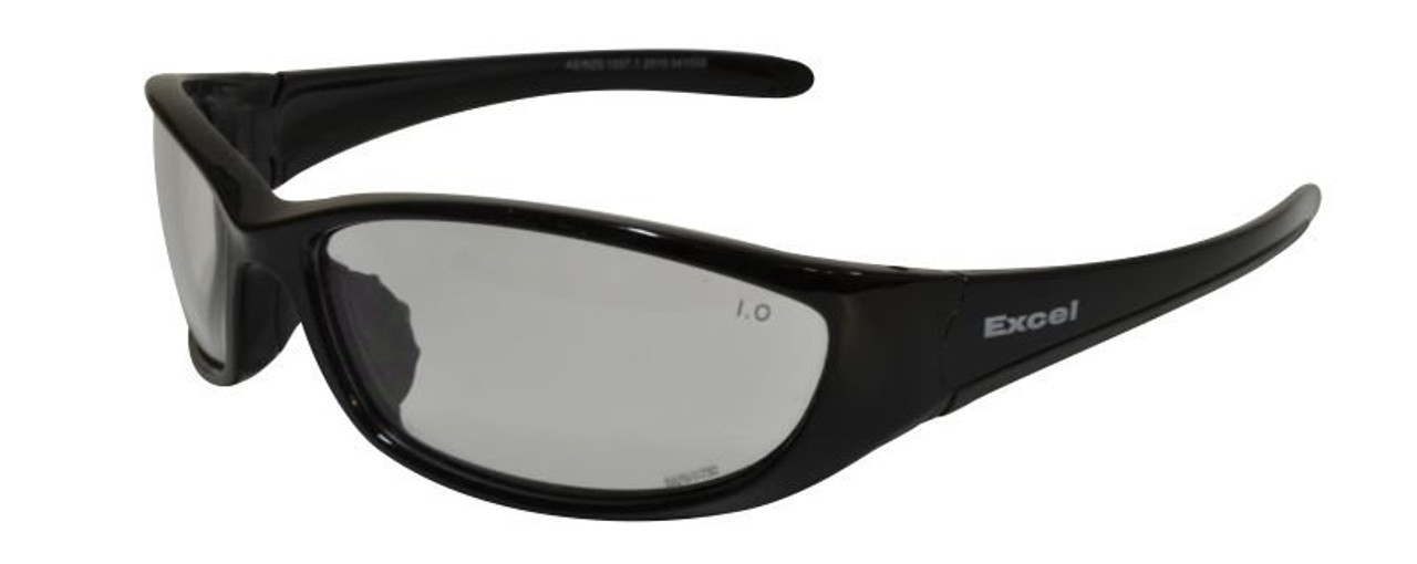 Excel Black Frame Clear Safety Glasses, With Anti-Fog