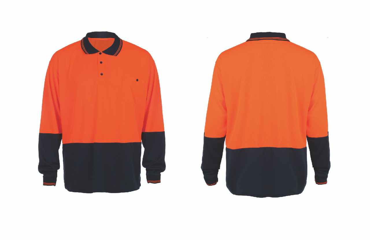 Orange Navy Long Sleeve Polo - Xlarge