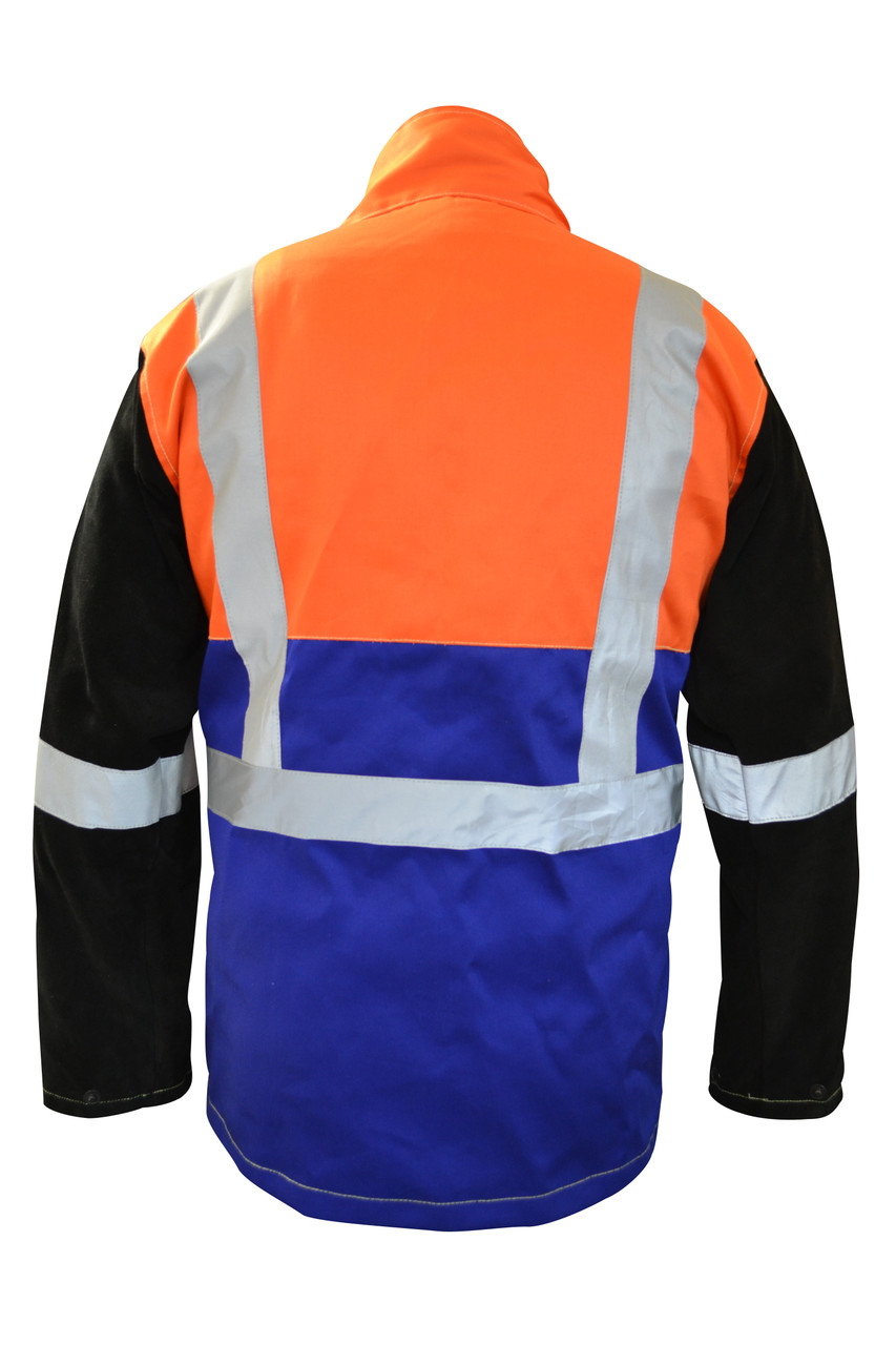 Arcguard Hi-Vis Fire Retardant Welding Jacket With Leather Sleeves Large