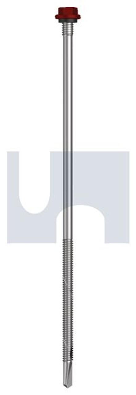 S500 Tiger Self Drilling Screw Hex + Washer + Xgrip #14-20 X200 Manor Red (Scoria) -Cl4