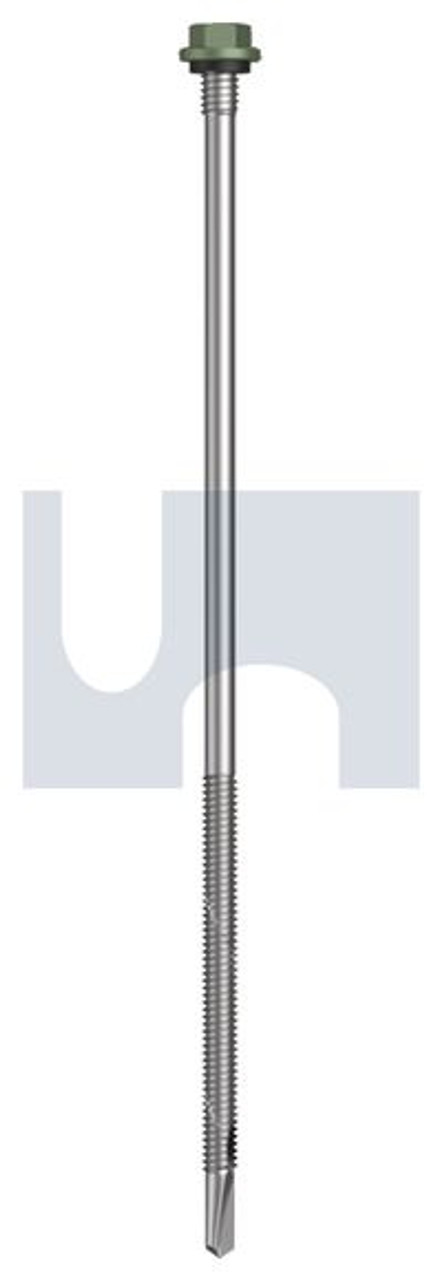 S500 Tiger Self Drilling Screw Hex + Washer + Xgrip #14-20 X200 Pale Eucalypt (Mist Green)-Cl4