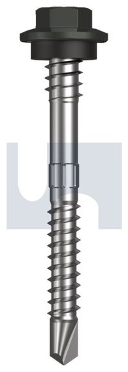 Metal Self Drilling Screw Hex + Washer + Xgrip #12-14 X55 Woodland Grey (Thunder) -Cl4