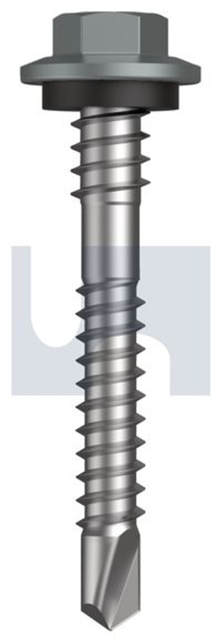 Metal Self Drilling Screw Hex + Washer + Xgrip #12-14 X43 Windspray (Smokey) -Cl4