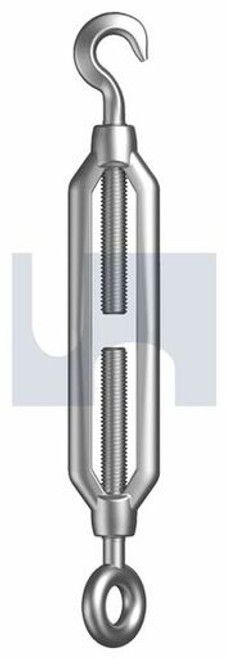 Turnbuckle Hook+Eye Hot Dip Galvanised Hec / Mild Steel M6 X 100 ( L1=86 L2=162 D=8 S=8 )