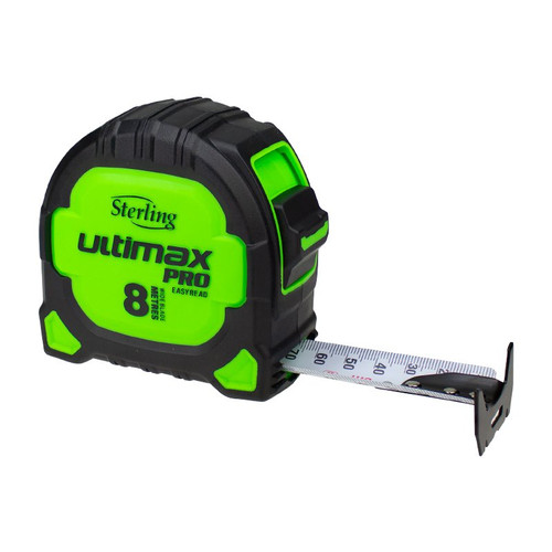Sterling Ultimax Pro Tape Measure Easyread: 8M Metric With Heavy Duty Pro-Hook