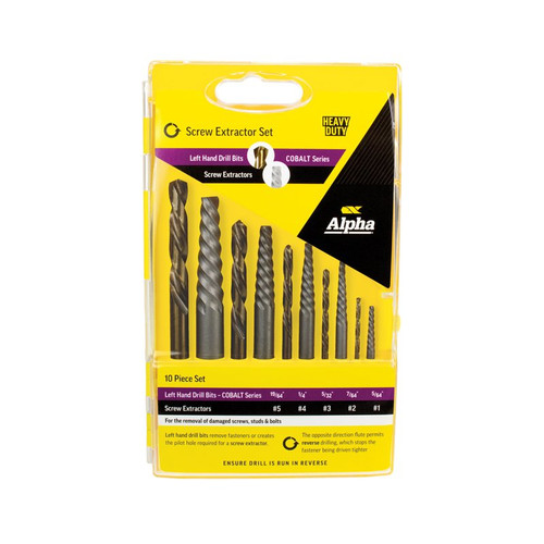 10 Piece Screw Extractor & Left Hand Cobalt Drill Set 10 Piece Screw Extractor & Left Hand Cobalt Drill Set
