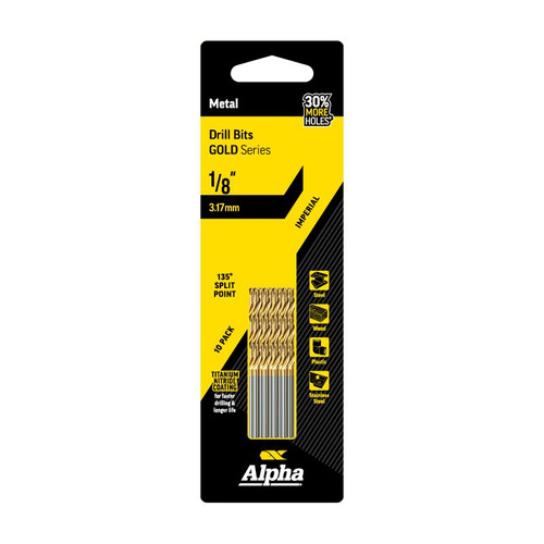 1/8In (3.17Mm) Jobber Drill Bit - Gold Series 10 Pce Trade Pack