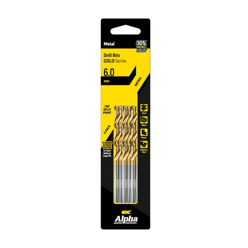 6.0Mm Jobber Drill Bit - Gold Series 5 Pce Trade Pack