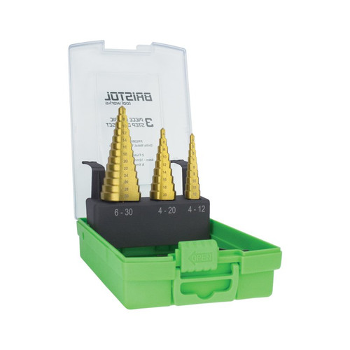 Bristol Straight Flute 3 Piece Step Drill Set - 4-12, 4-20, 6-30Mm