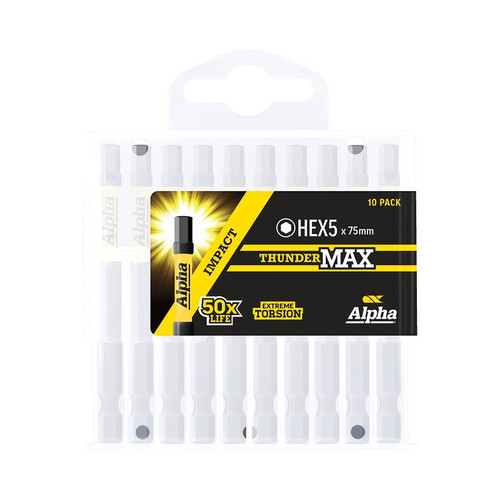 Thundermax Hex5 X 75Mm Impact Power Bit | Handipack (X10)