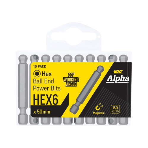 Hex 6 X 50Mm Ball End Power Bit - Handipack (X10) Hex 6 X 50Mm Ball End Power Bit - Handipack (X10)