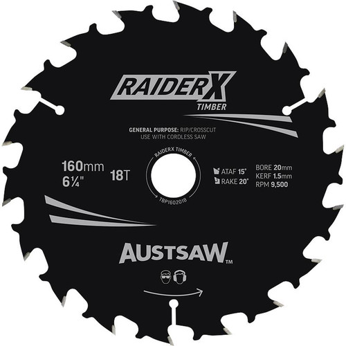 Austsaw Raiderx Timber Blade 160Mm X 20/16 Bore X 18 T Thin Kerf
