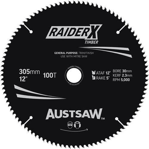 Austsaw Raiderx Timber Blade 305Mm X 30 Bore X 25.4Mm Bush 100 T Thin Kerf