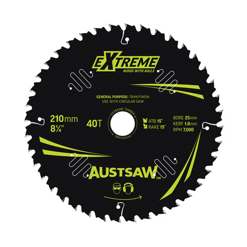 Austsaw Extreme: Wood With Nails Blade 210Mm X 25/16 Bore X 40 T Thin Kerf
