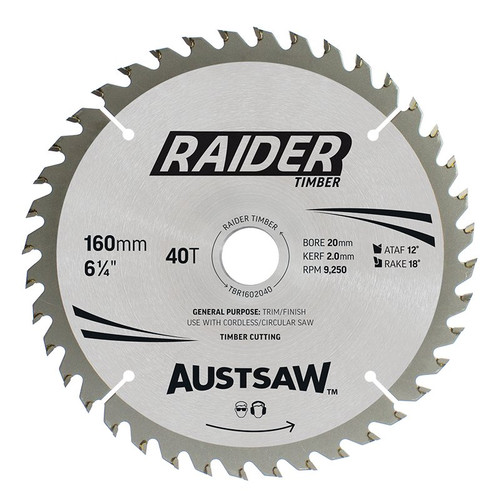 Austsaw Raider Timber Blade 160Mm X 20/16 Bore X 40 T Bulk Pack Of 20