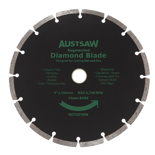 Austsaw - 230Mm (9In) Diamond Blade Segmented - 25/22.2Mm Bore - Segmented